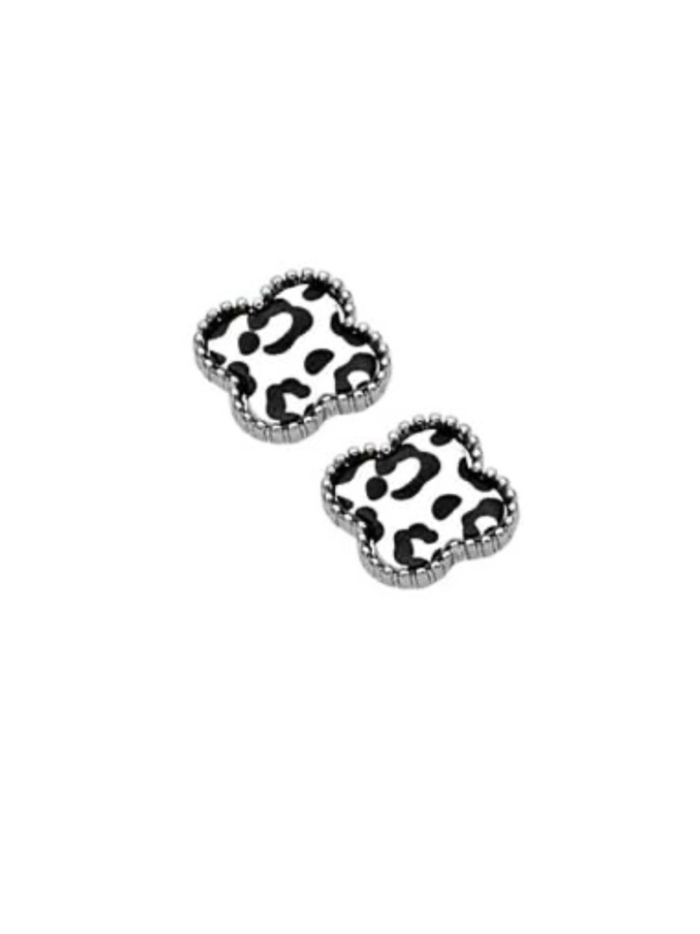 Park Lane Lana Black & White Leopard Clover Necklace & Studs - Picture 8 of 9